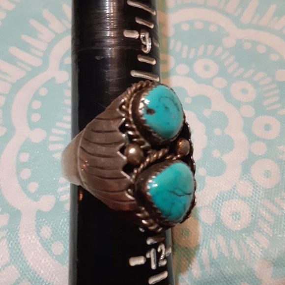 Vintage Navajo Turquoise Ring Sz 10.5 - Picture 3 of 4